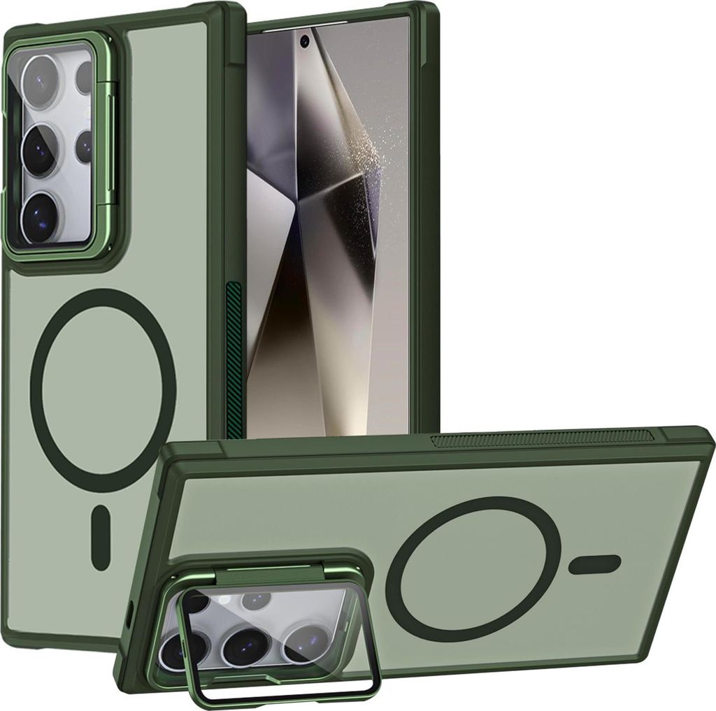 Schutzhülle für Samsung Galaxy S24 Ultra Hülle, Metallring für Wireless Laden klappbarer Kamera Schutz Glas Ständer