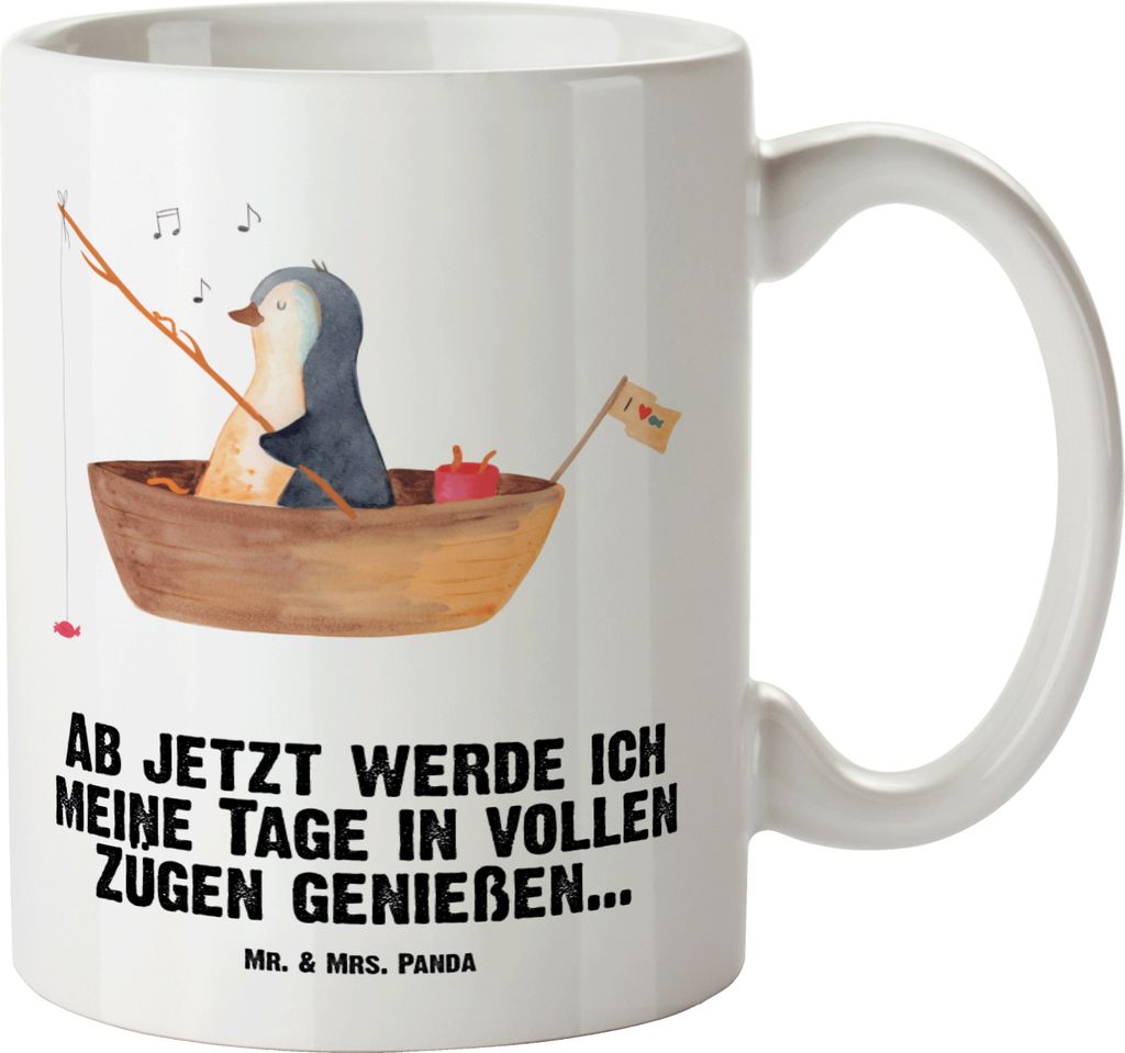 Mr. & Mrs. Panda Kaffeepott Pinguin Angelboot - Weiß - Geschenk, Große Tasse, steingut, Teetasse, Haferl, Boot, weisse, Optimistisch, Pott, Genie...