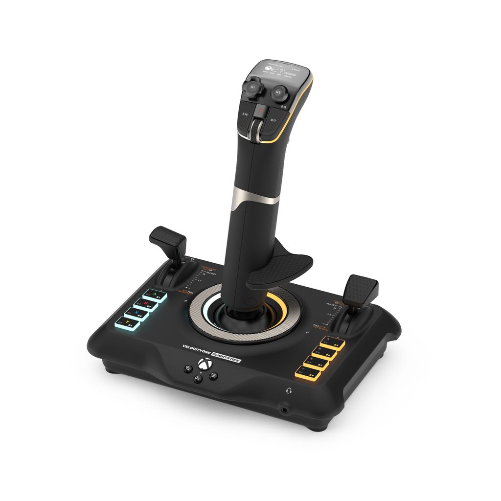 A product shot of a flightstick controller.