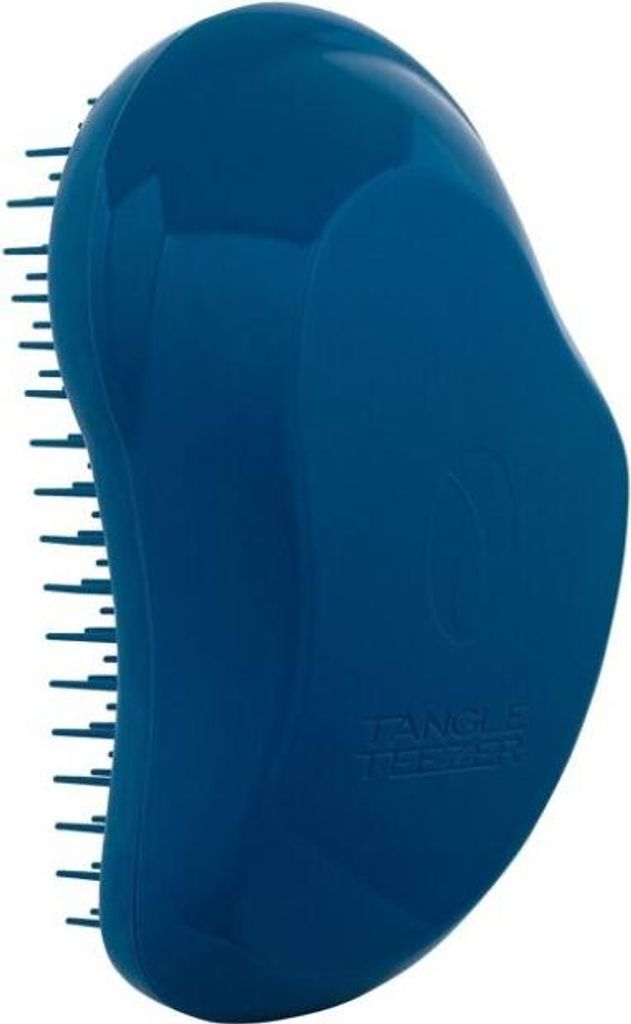 A blue Tangle Teezer hairbrush is shown against a white background.