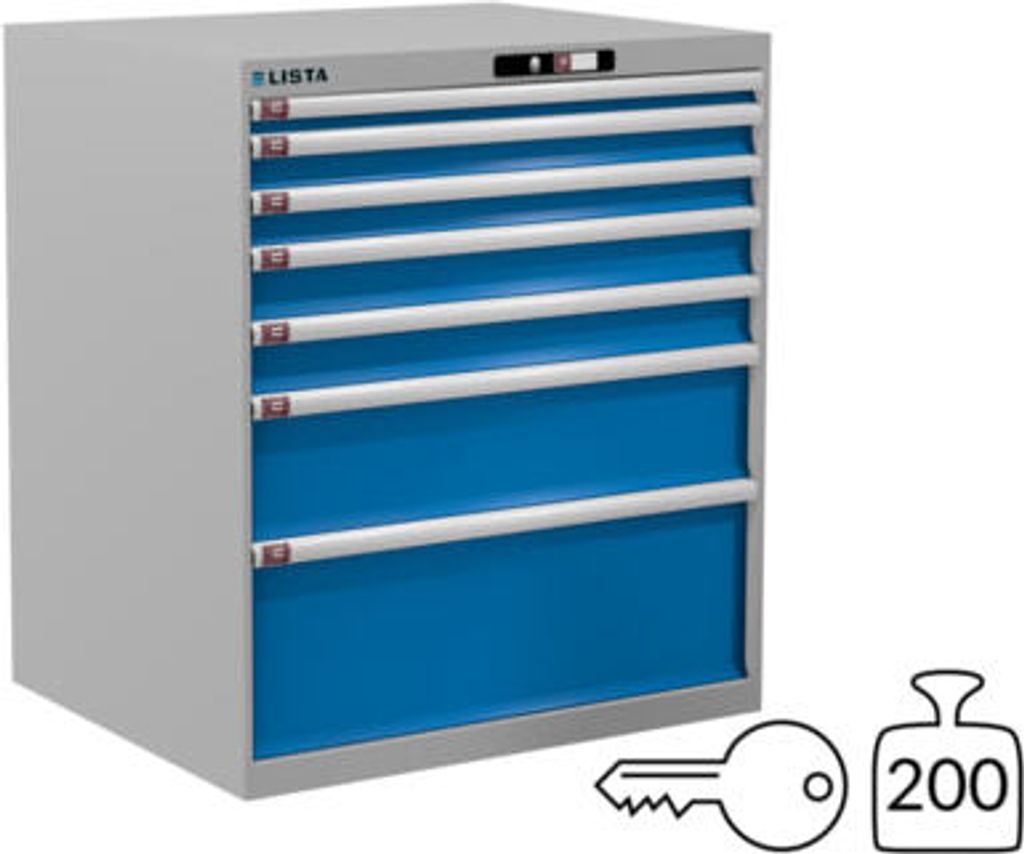 Lista Schubladenschrank - 78.696.514 - 1.000x870x725 mm (HxBxT) - 7 Schubladen - 200 kg - Key Lock - RAL 7035/RAL 5012