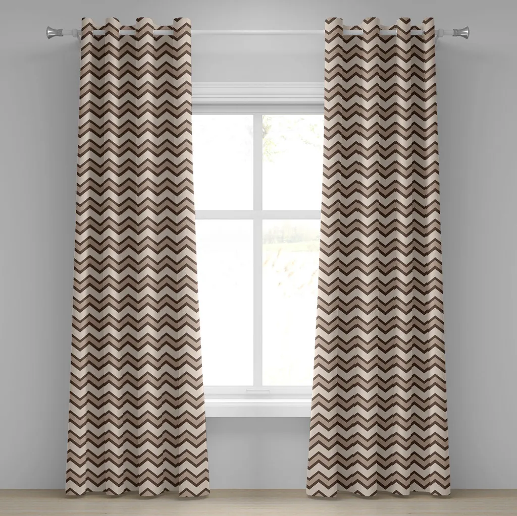 ABAKUHAUS Tenda con occhielli marrone, motivo chevron classico e moderno a zig zag, stile geometrico retrò ondulato, tende decorative a 2 pannelli, 280 cm x 175 cm, marrone e beige
