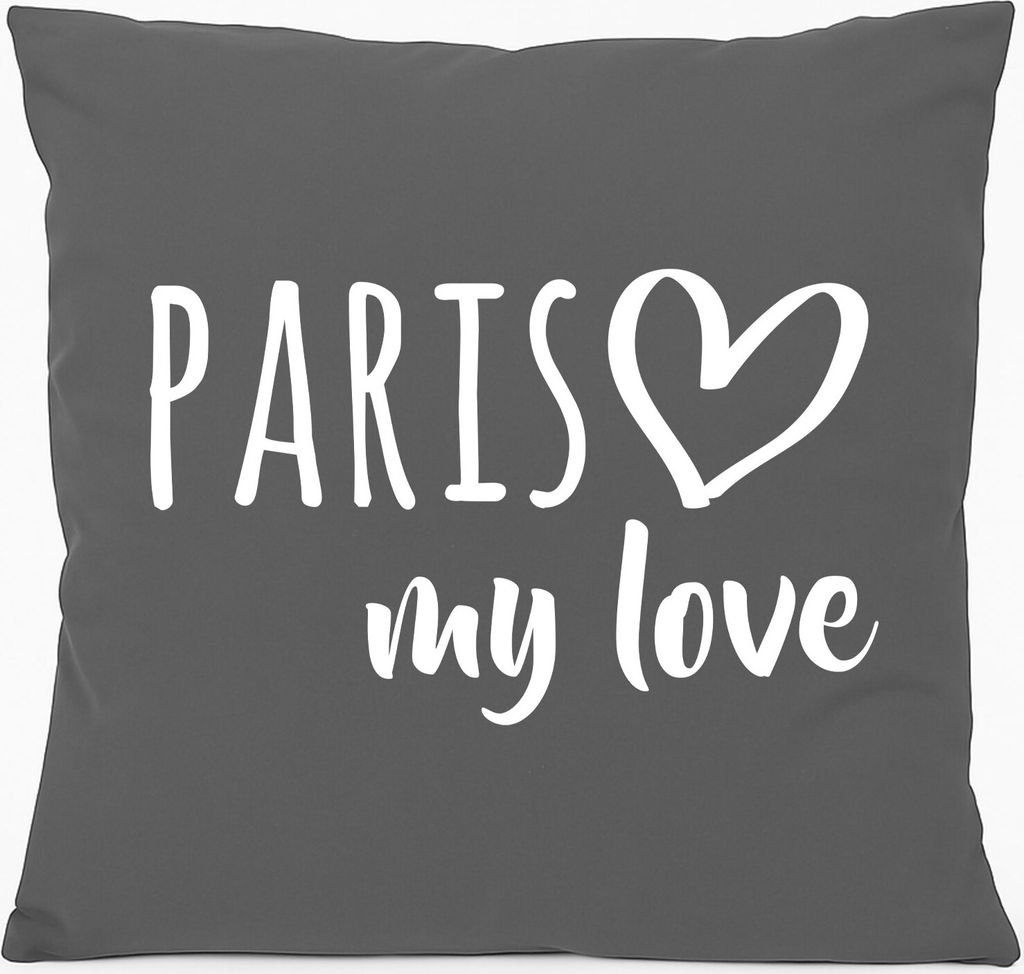 Huuraa Kissen Paris my love 40x40cm mit Füllung Steel Grey Baumwolle Dekokissen Geschenkidee