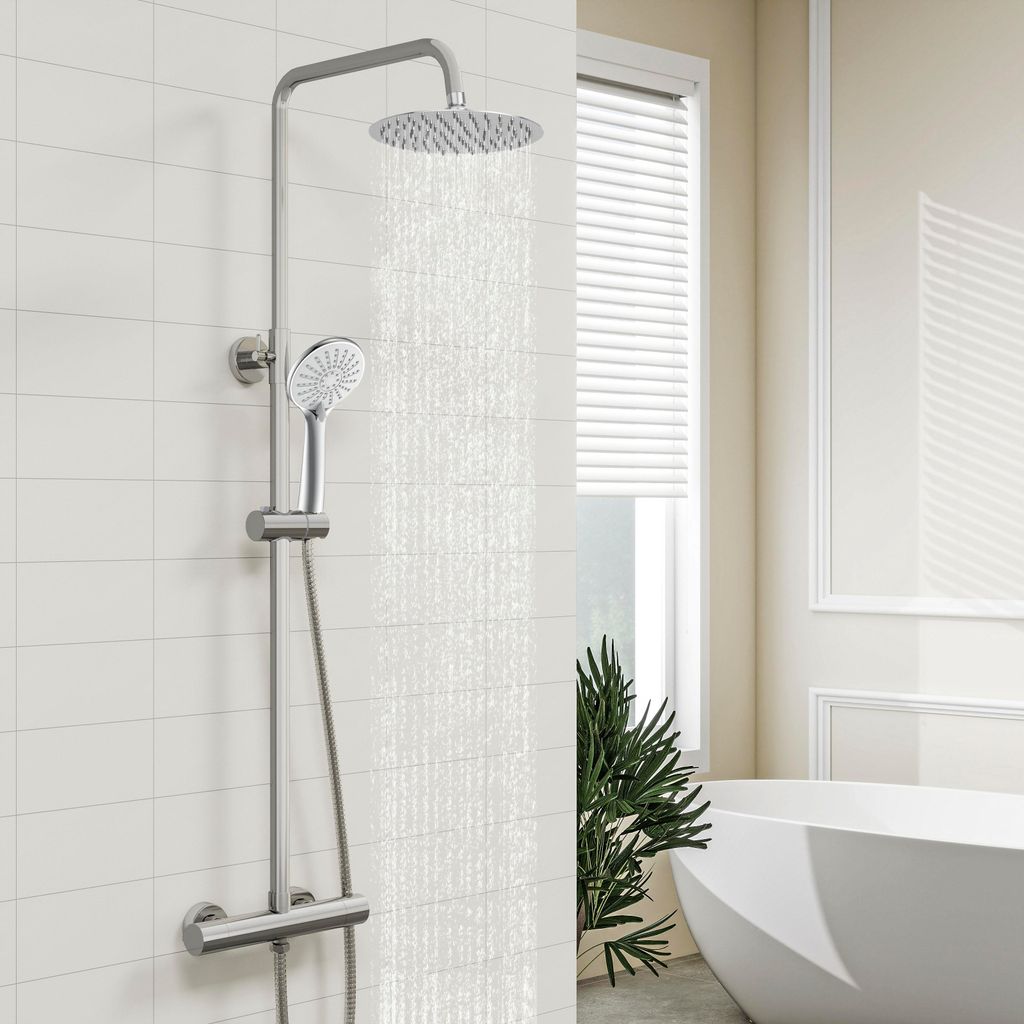 Duschsystem mit Thermostat, Regendusche, Edelstahl, Produktbild 