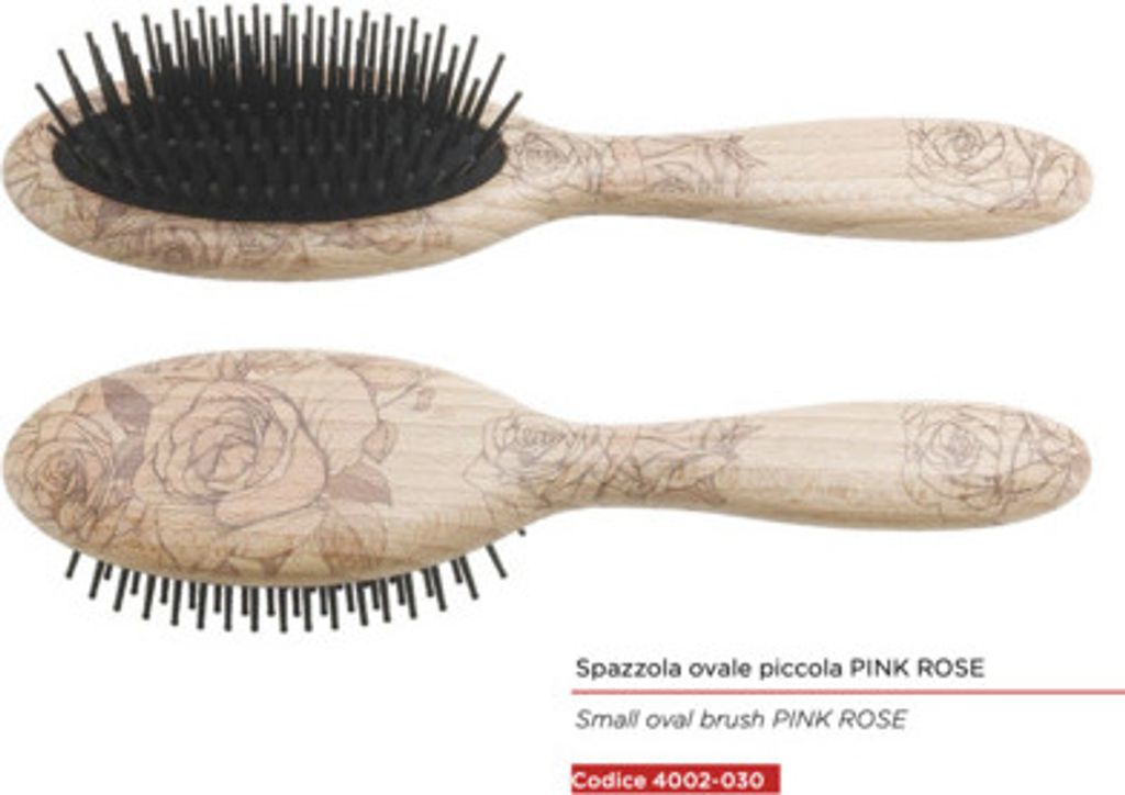 BLAUER BAUERNHOF | PINK ROSE kleiner ovaler Pinsel aus Naturholz 4002-030, 1