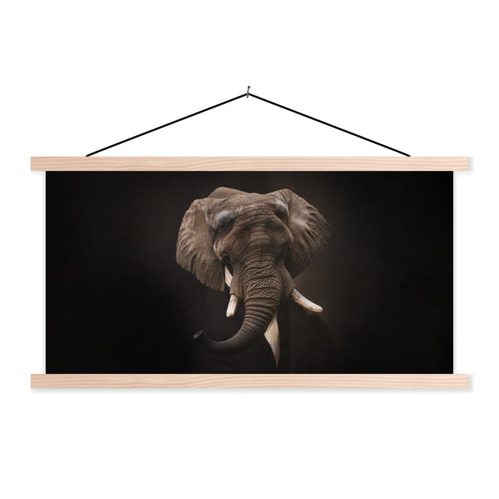 MuchoWow Textilposter Elefant - Kunst - Alte Meister 120x60 cm mit holzfarbenen Rahmen - Klemmleiste