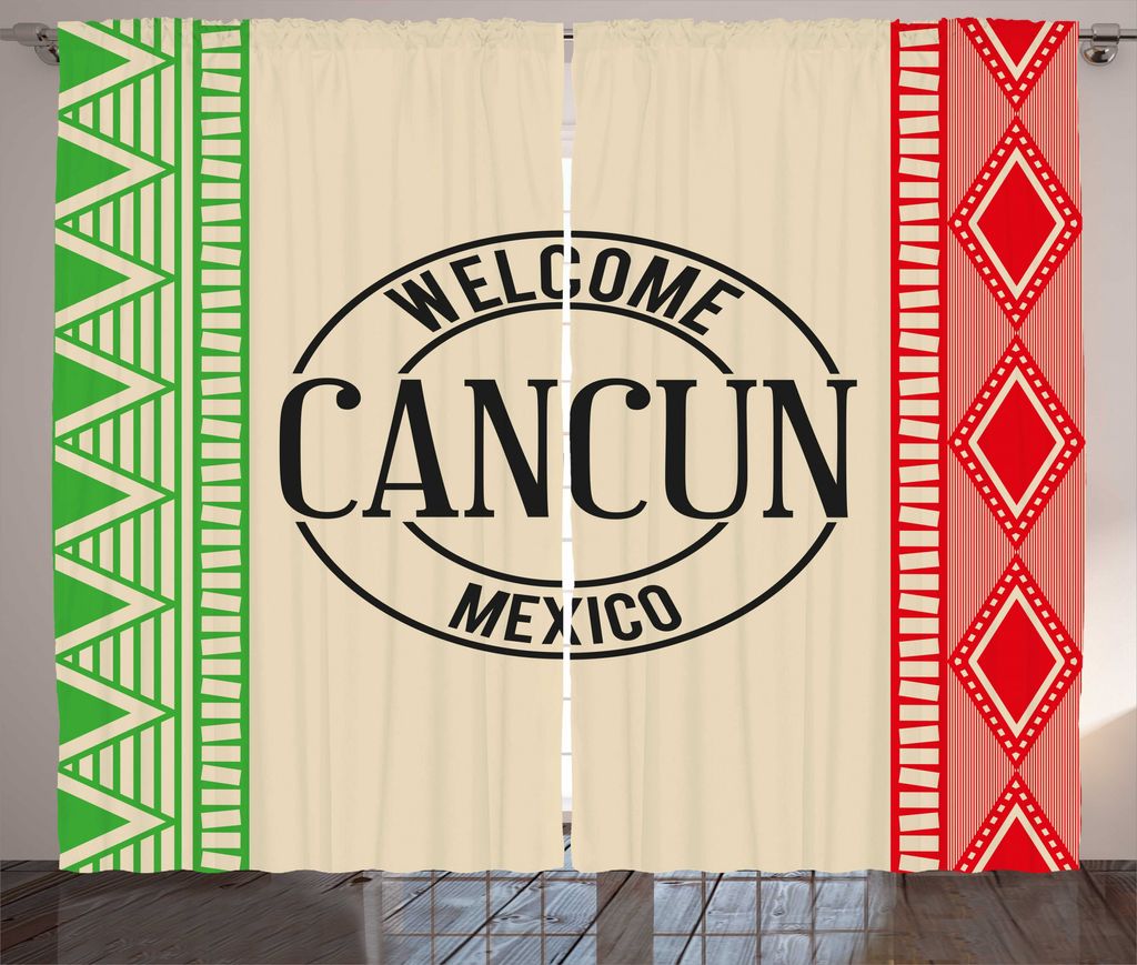 ABAKUHAUS Cacun Rustikaler Gardine, Begrüßungstext-Flaggen-Farben, Schlafzimmer Kräuselband Vorhang mit Schlaufen und Haken, 280 x 225 cm, Pale ...