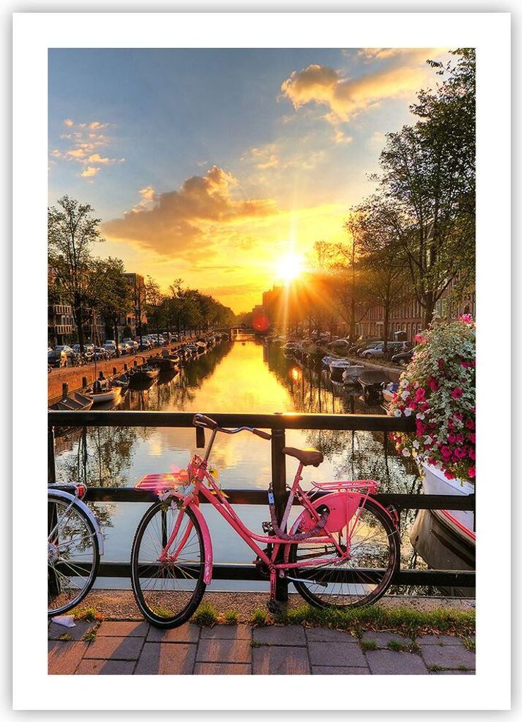 Poster - Poster ohne Rahmen - Bikes Kanal Amsterdam Architektur - 50x70 cm - Wand Bild - Wanddeko - Wandbilder - Kunstposter - Wandposter - Bilder ...