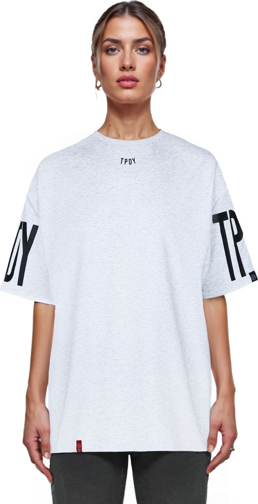Viktor F Damen Oversize-Shirt Logoprint Rundhals dicker Stoff Rundhals