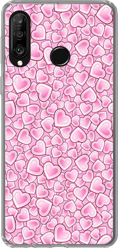 MuchoWow Handyhülle Schutzhülle Hülle für Telefoonhoesje Huawei P30 Lite Mädchen - Herzen - Rosa - Muster - Mädchen - Kind - Kinder Silikon...