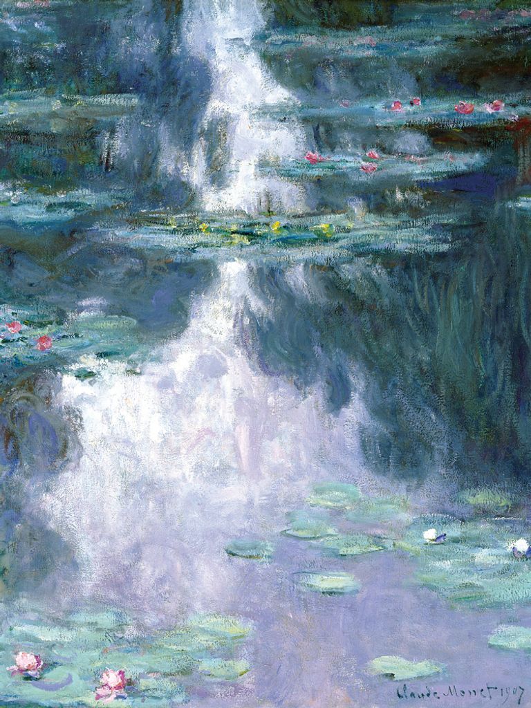 Claude Monet Kunstdruck Bild - Seerosen, 1907 (dunkelblau) (80 x 60 cm)