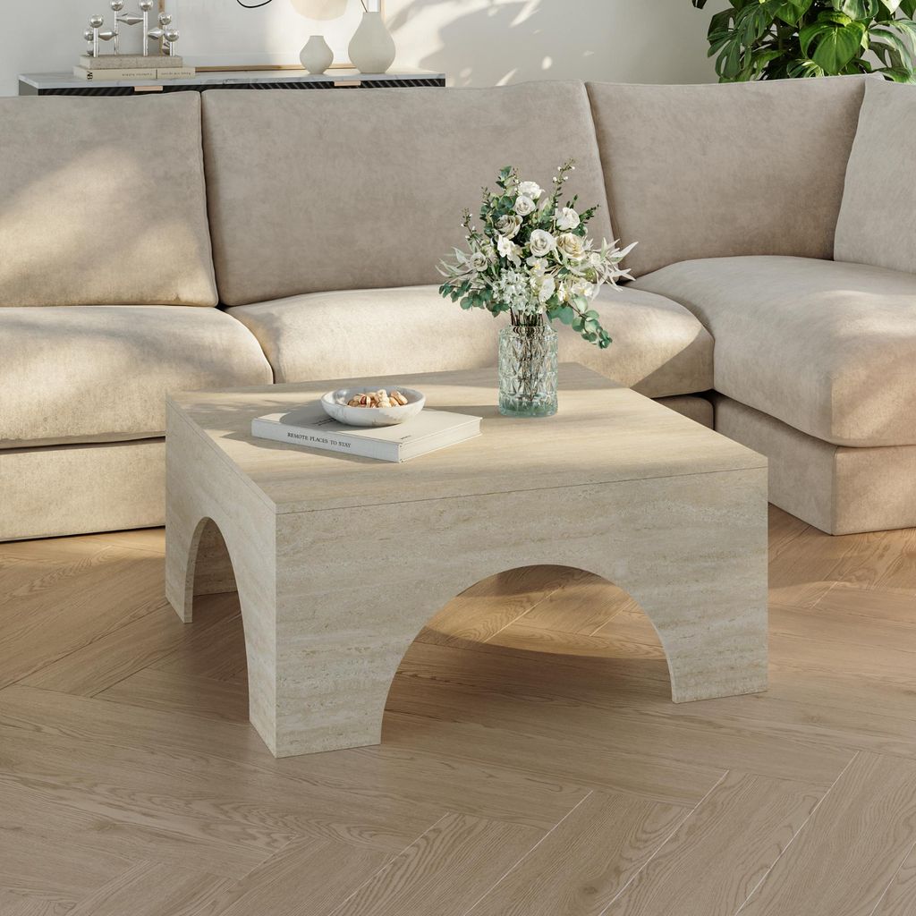 Couchtisch 'Vivatka' Wohnzimmertisch 80 x 80 x 37 cm quadratisch Travertin