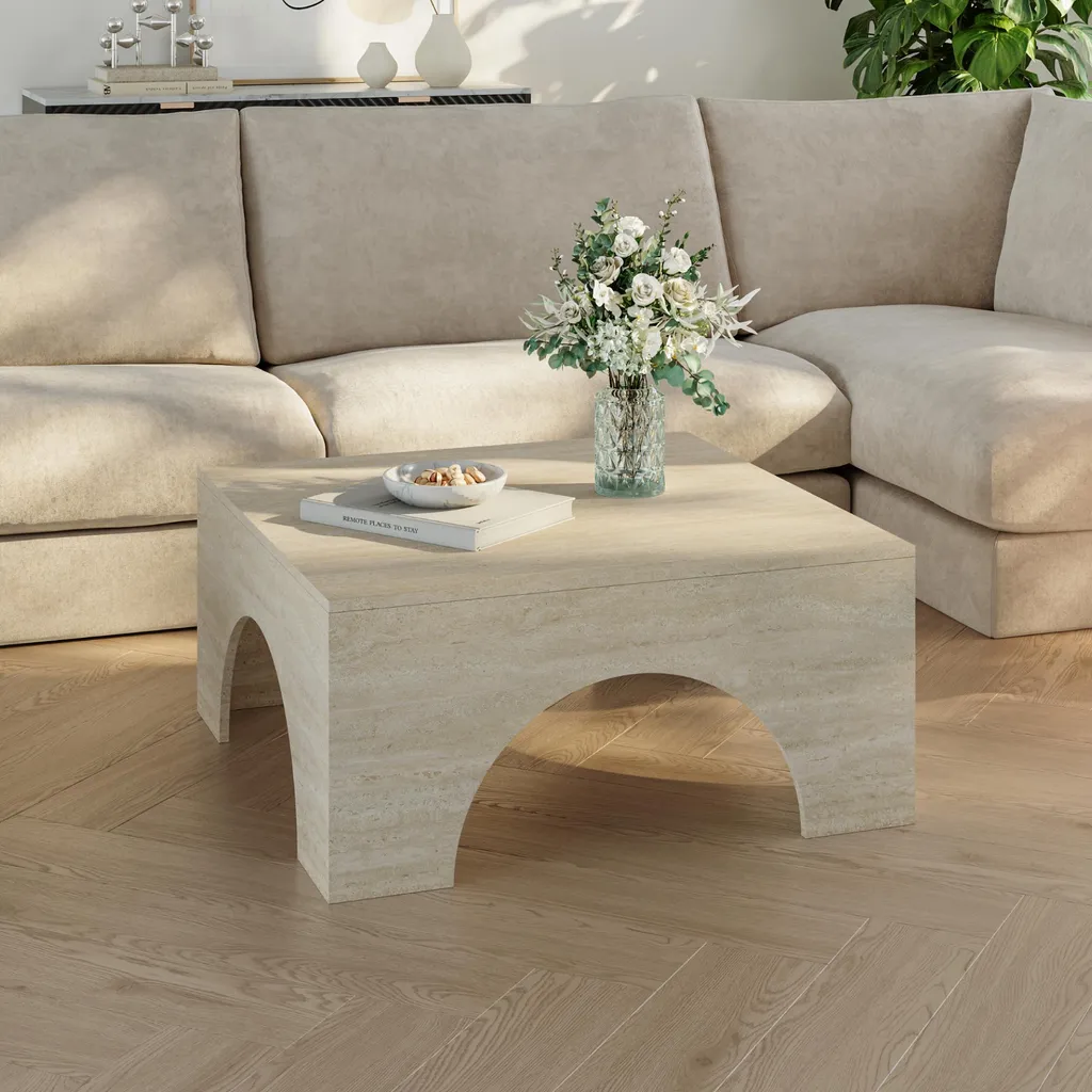 Table basse Vivatka en travertin : mobilier durable et anti-rayures