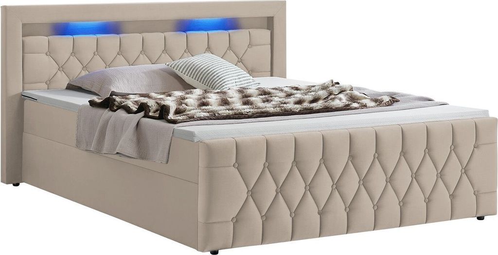 Juskys Boxspringbett Leona Samt 180x200 cm in Beige – mit Produktbild 