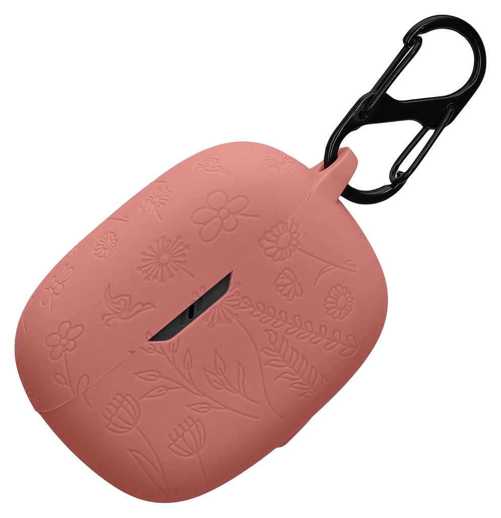 kwmobile Silikon Case für JBL Wave Beam / Beam 2 / Wave 200TWS Hülle - Kopfhörer Schutzhülle mit Karabiner - Geprägtes Muster Dark Rose