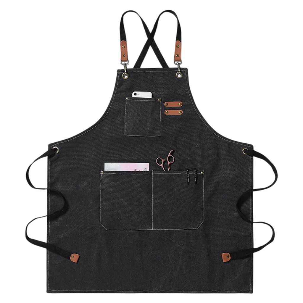 Kochschürze Herren Damen, Grillschürze Küchenschürze mit 2 Taschen, Schwarz