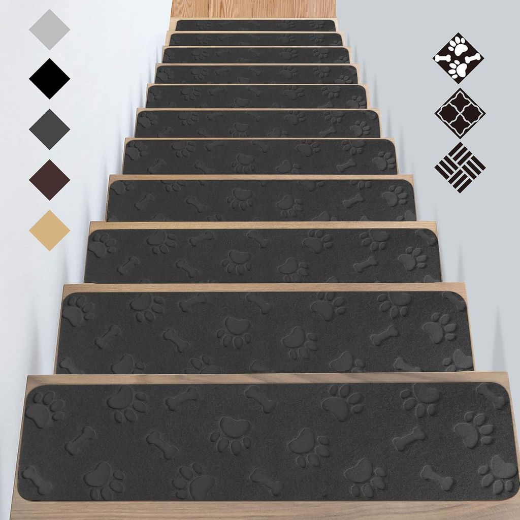 Treppenmatten fš¹r Holztreppe,Anti-Rutsch-sichere Treppen-Teppich Tritte mit doppeltem selbstklebenden fš¹r ?lteste,Kind,Haustiere(76 * 20cm 15...