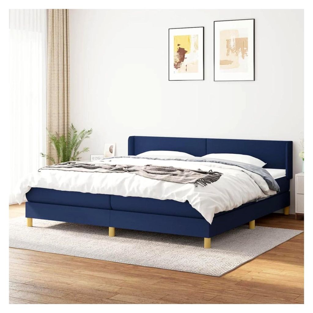 Boxspringbett mit Einzeltaschenfederkernmatratze, blau, 203x203x78/88 cm