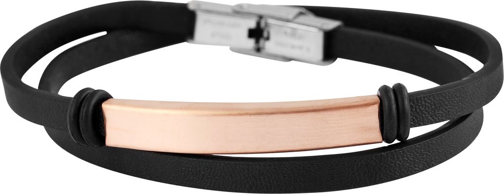 Akzent Wickelarmband aus Echtleder und Edelstahl in Schwarz