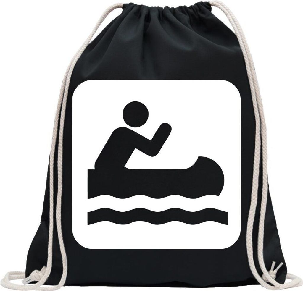 Kiwistar - Turnbeutel - schwarz - Kanu Kayak Paddeln Piktogramme - Fun Rucksack Sport Beutel Gymsack Baumwolle mit Ziehgurt