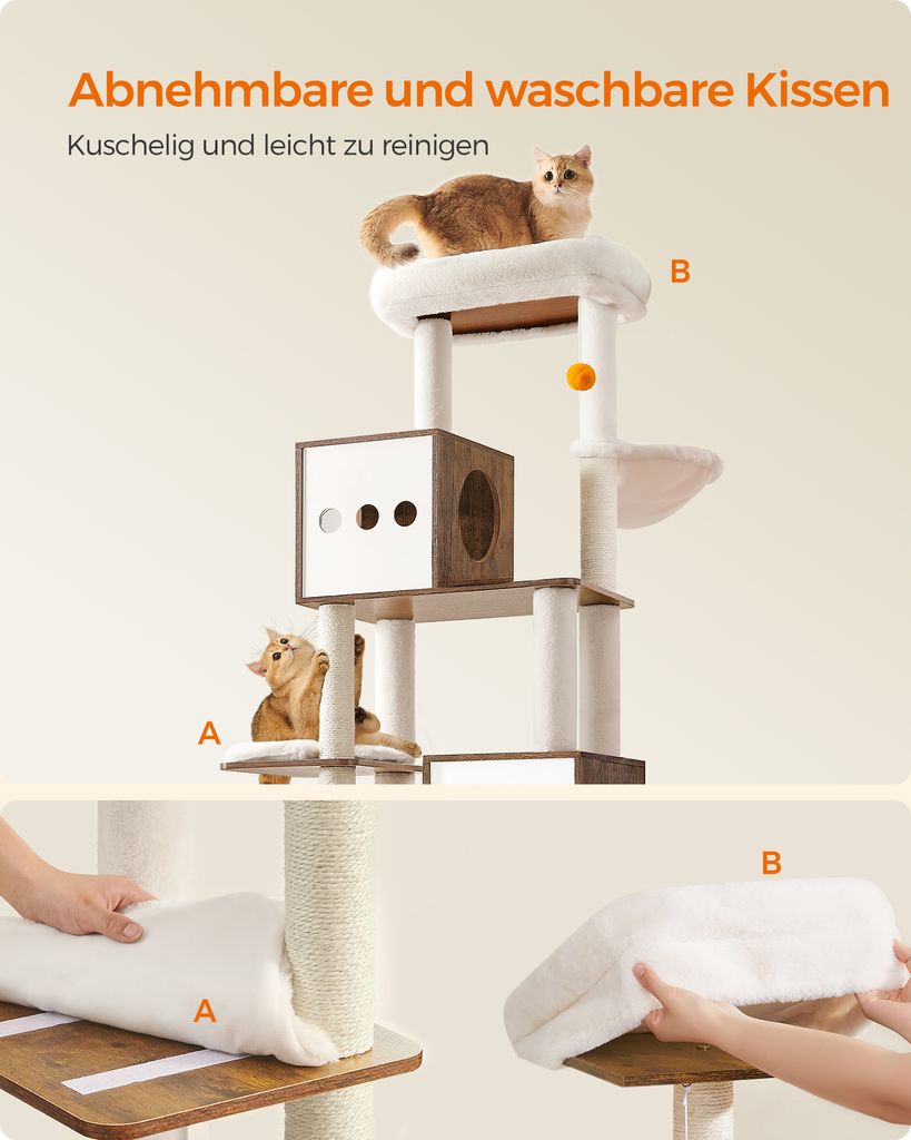 Feandrea Kratzbaum, mit Katzenklo-Schrank, 185cm, Produktbild 7