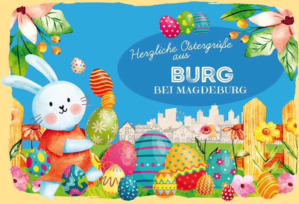 vianmo Holzschild 20x30 cm Ostergrüße BURG bei MAGDEBURG Ostern