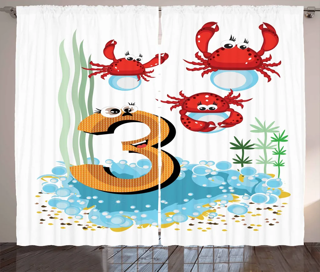 ABAKUHAUS Numero Tenda rustica, animali marini Cartone animato per bambini, camera da letto Tenda con passanti e ganci, 280 x 175 cm, multicolore