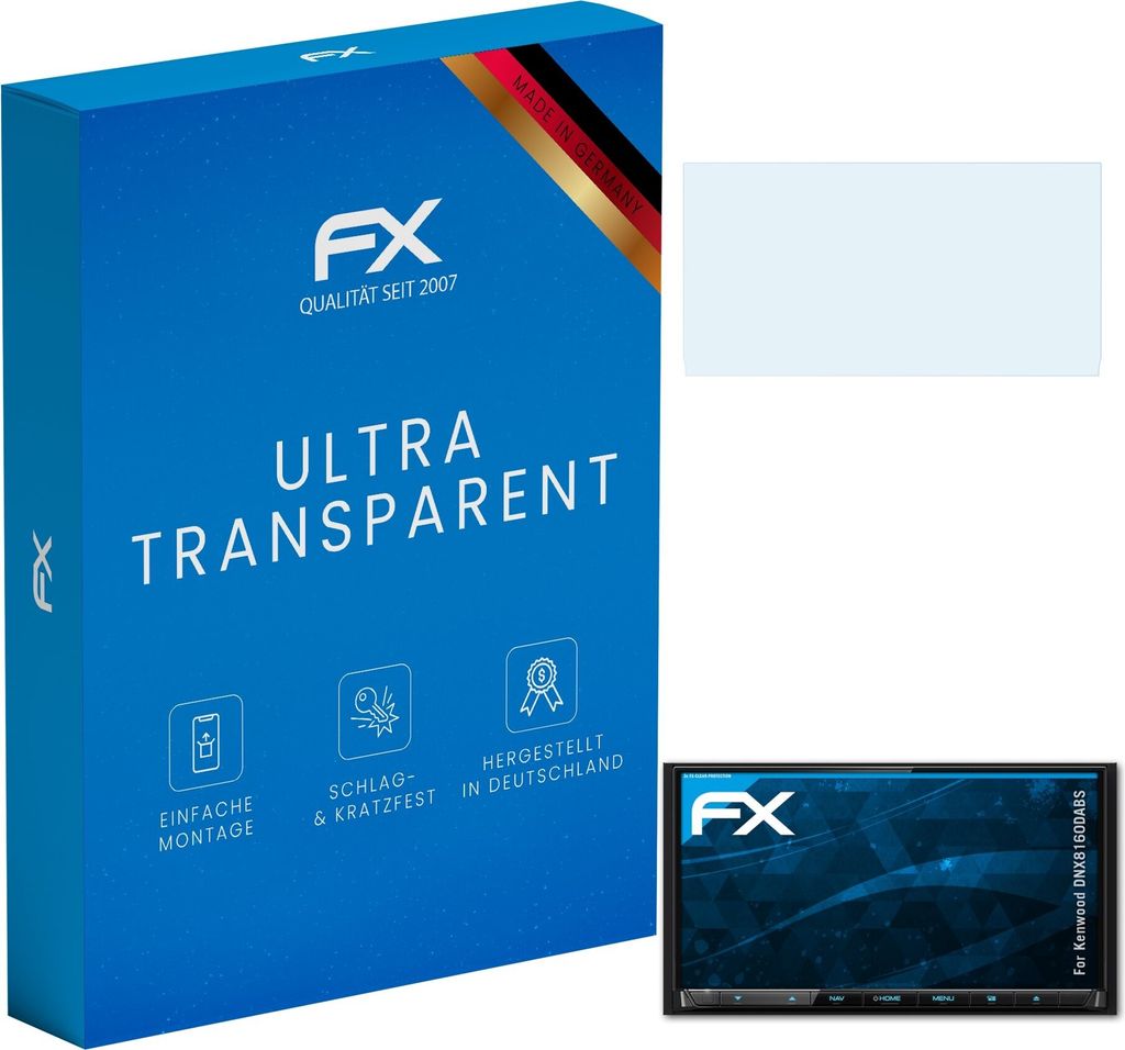 atFoliX FX-Clear 3x Schutzfolie kompatibel mit Kenwood DNX8160DABS Displayschutzfolie