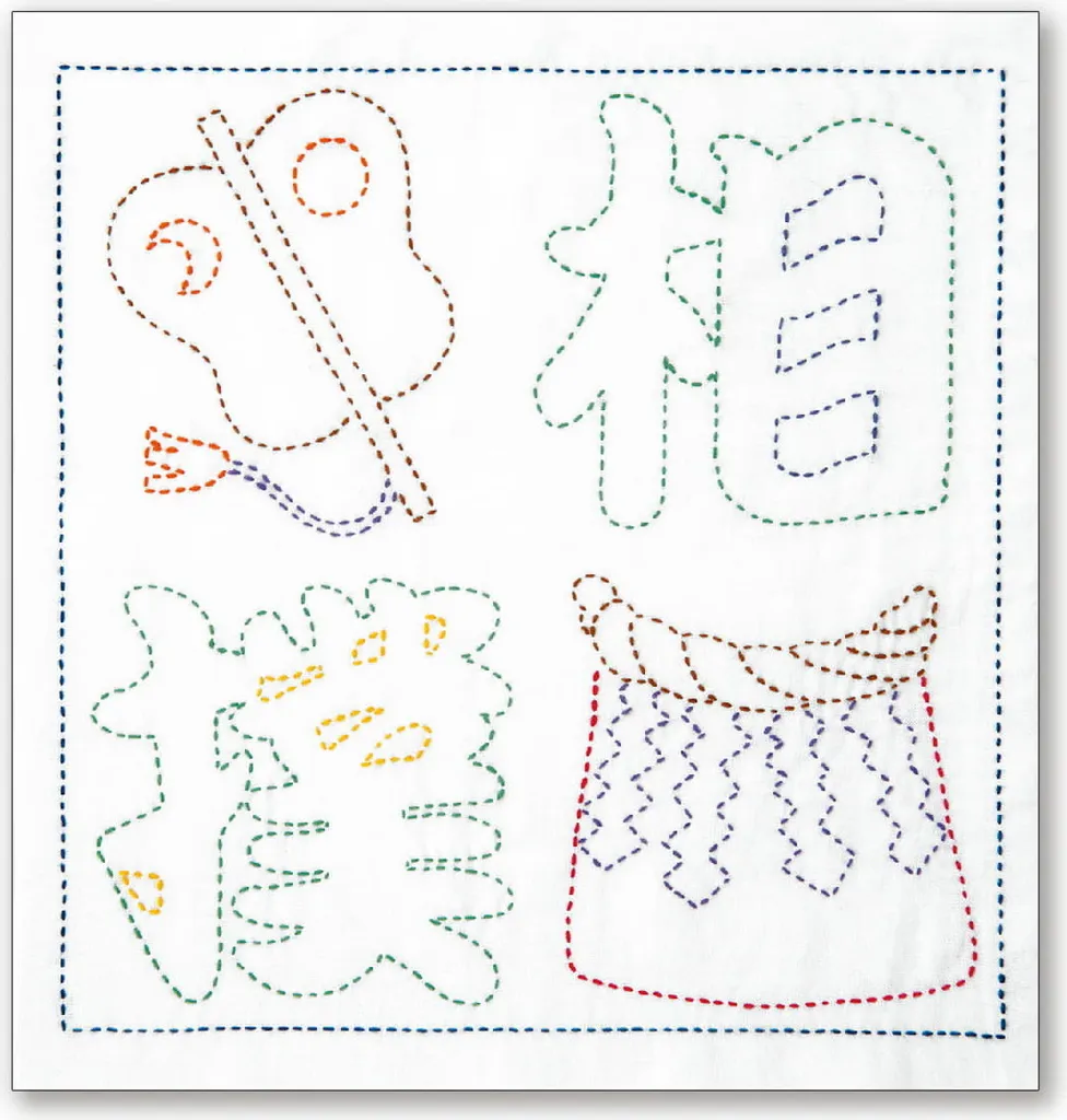 Sashiko Sampler Olympus Sumo - Ricamo Giapponese su Cotone 34x34cm