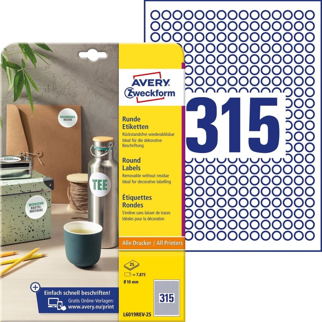 Etiketten in Sonderformaten 10 mm 25 Blatt/7875 Etiketten weiß Packung mit 30 Stück