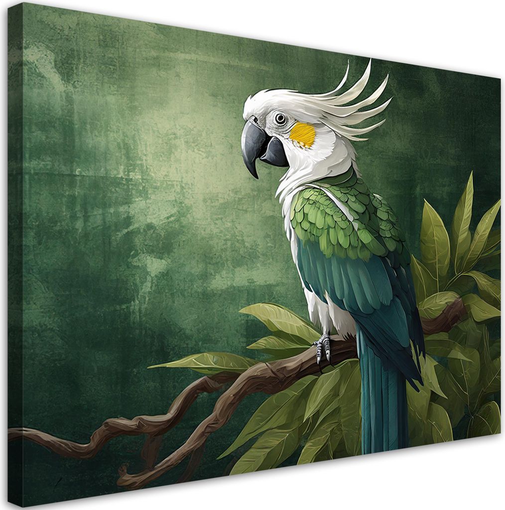 Leinwandbild Tiere Vögel Papagei grün 100x70 Feeby Grün bild für die wand bereit zum aufhängen