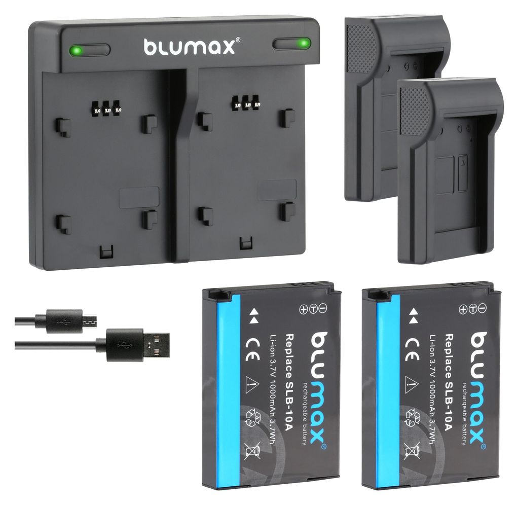 2x Akku + Lader für Samsung SLB-10A WB550,  WB690,  WB710, Produktbild 