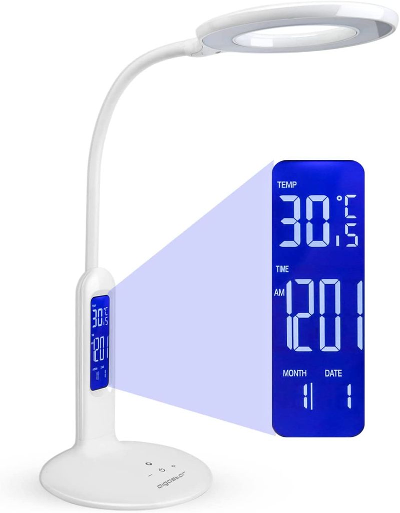 LED Tischleuchte dimmbar Touch Tischlampe Büroleuchte LCD Wecker Kalender USB DE 
