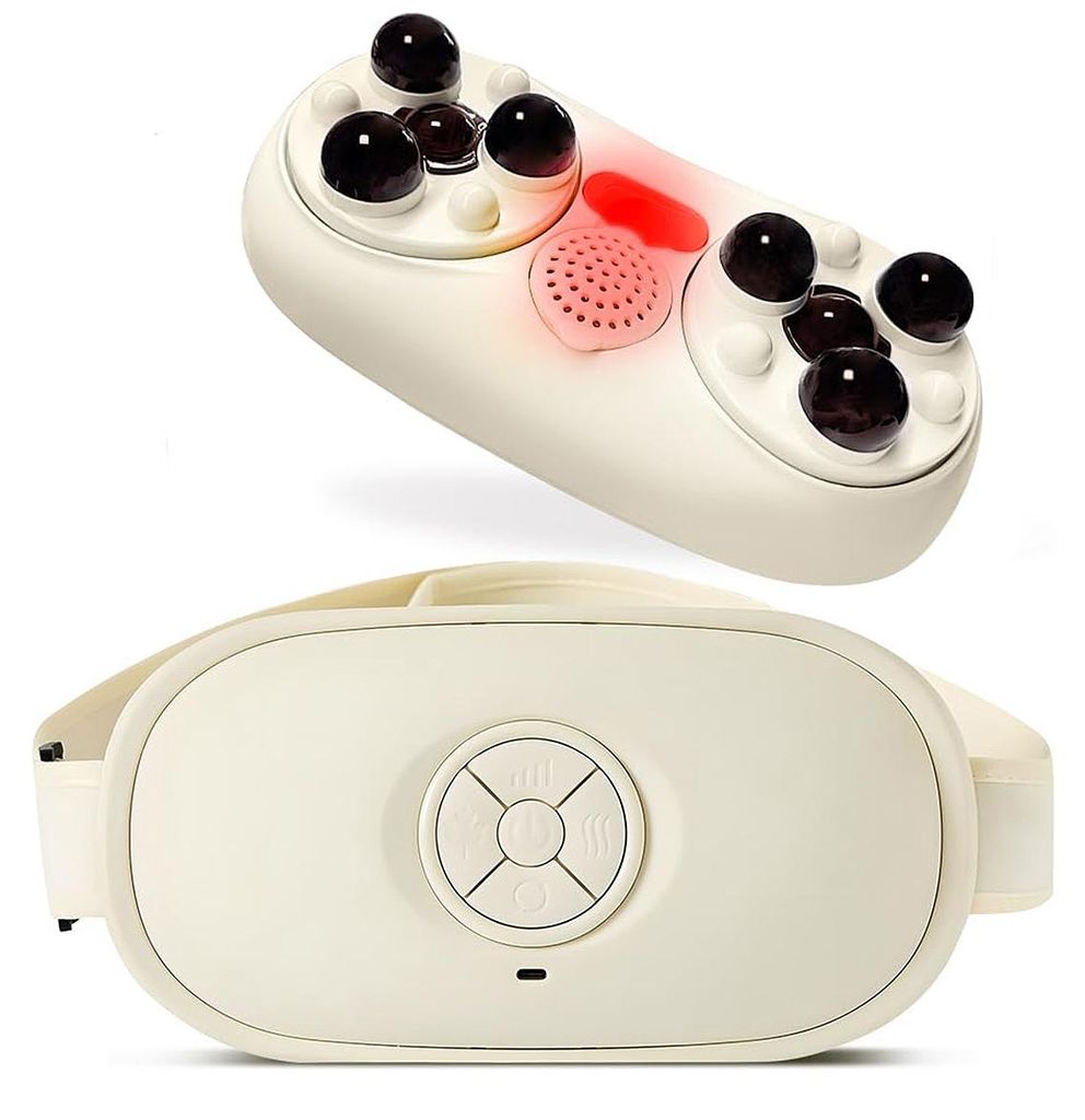 Massagegürtel mit Heizfunktion, Bauchmassagegerät kabellos, 3 Stufen, Wärme & Vibration, Akku, für Entspannung zu Hause