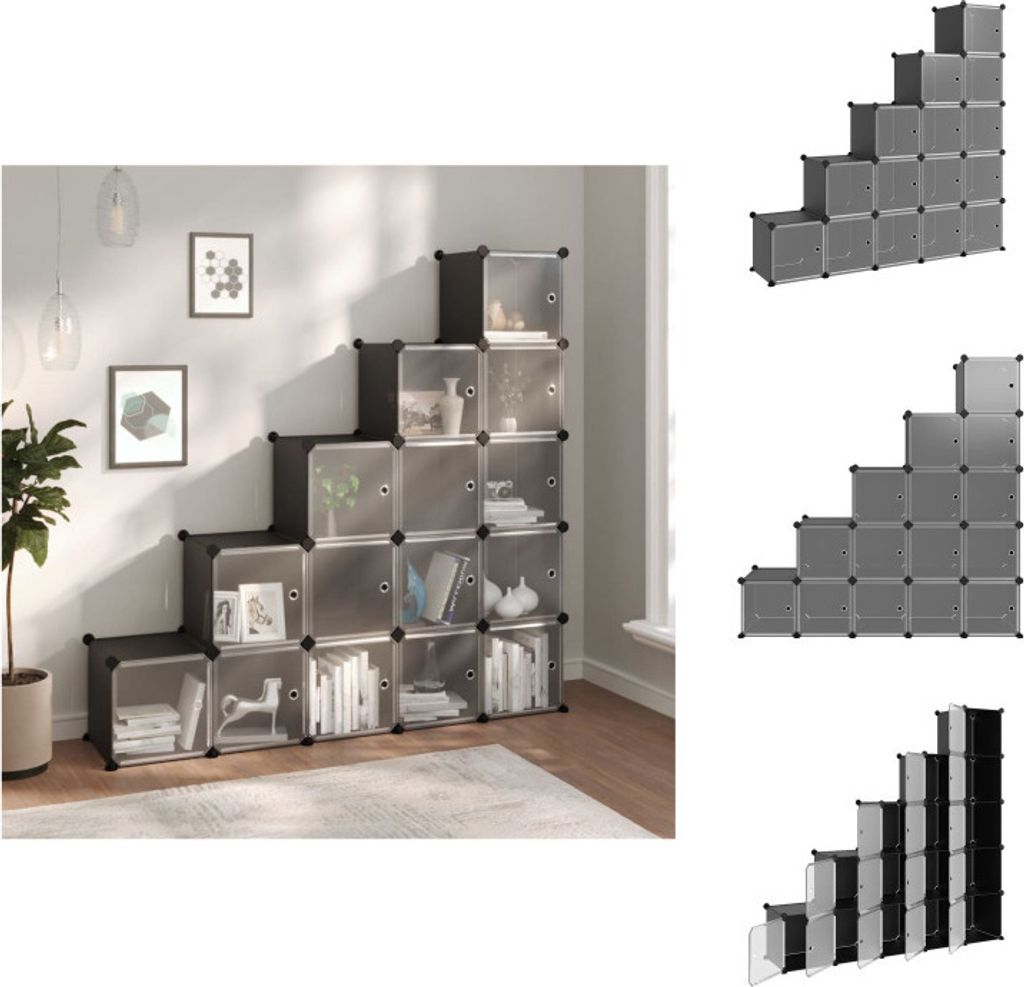 vidaXL Regalsystem mit 15 Würfeln und Türen Schwarz PP - Schuhregale & -schränke