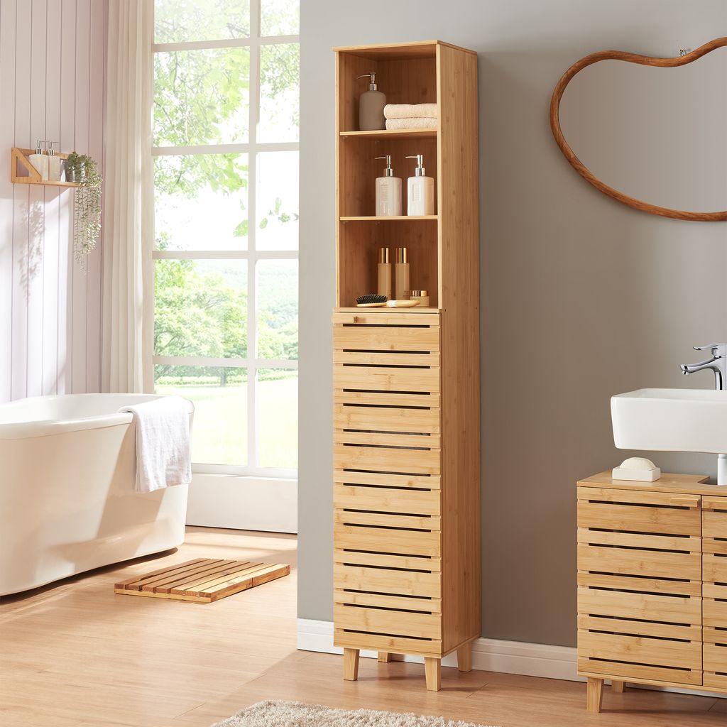 Hochschrank 'Epind' mit einer Schranktür 180 x 33 x 30 cm Bambus