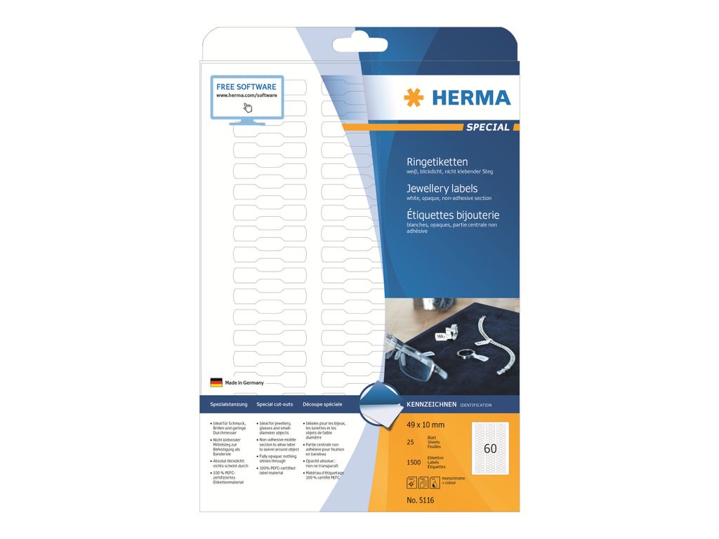 HERMA Ringetiketten A4 weiß 49x10 mm Papier opak 1500 St. Image du produit 