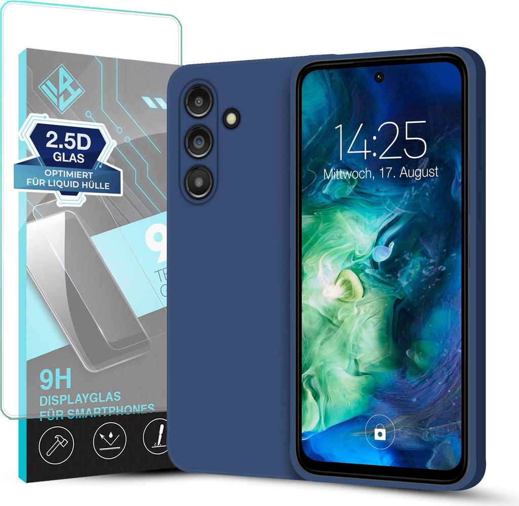 Hülle für Samsung Galaxy S23+ mit 9H Displayglas Displayschutz Plus Case Cover Bumper Silikon Softgrip Schutzhülle Farbe: Blau
