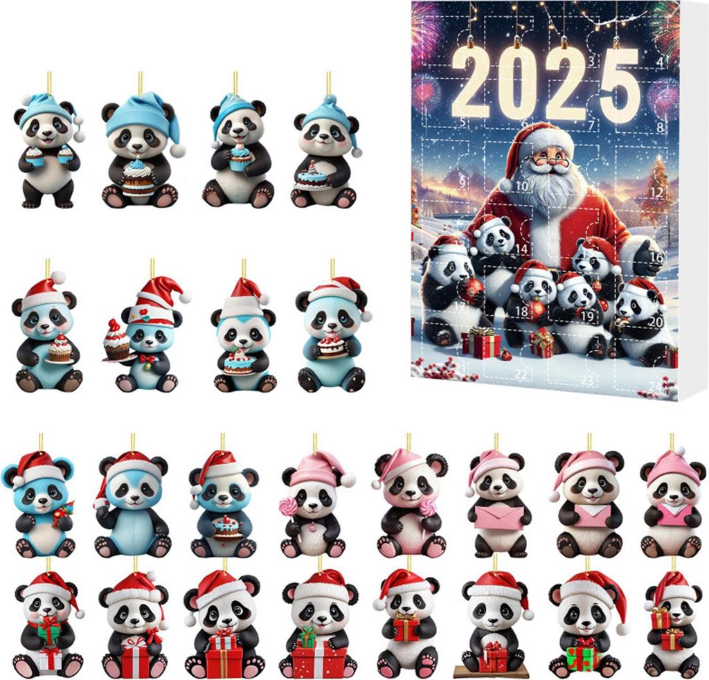 2025 Panda Adventskalender mit 24 Panda Ornamenten Kinder Urlaub Countdown-Kalender Weihnachtsbaum Dekoration