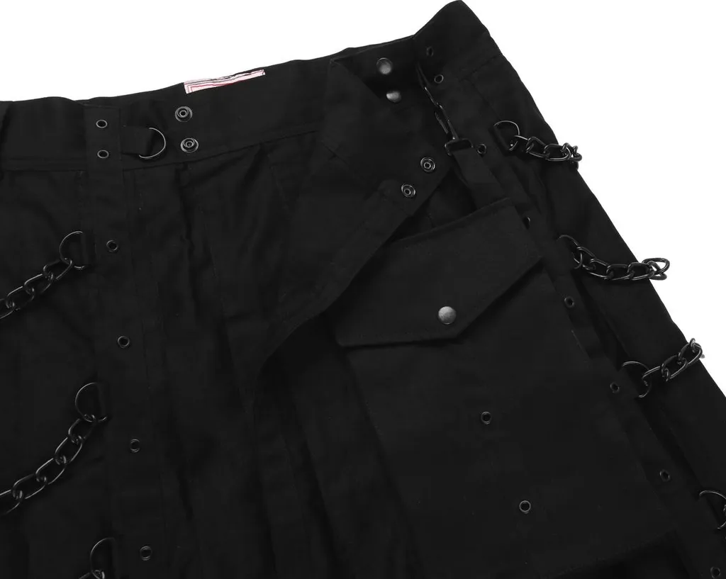 Kilt Utility Nero Denim L - Design Scozzese Moderno con Catene - 3