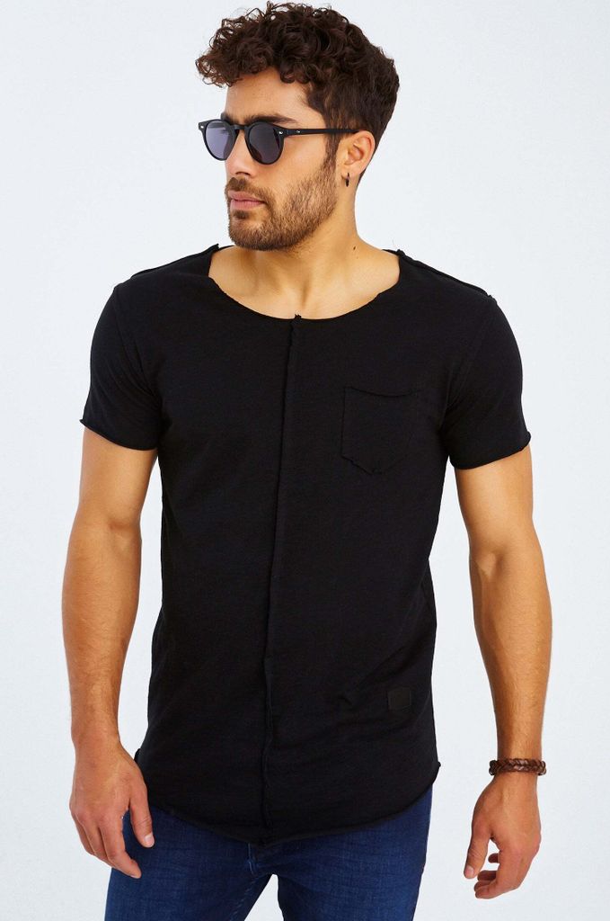 Leif Nelson Rundhals Herren T-Shirt Rundhals LN-6288, Schwarz / S