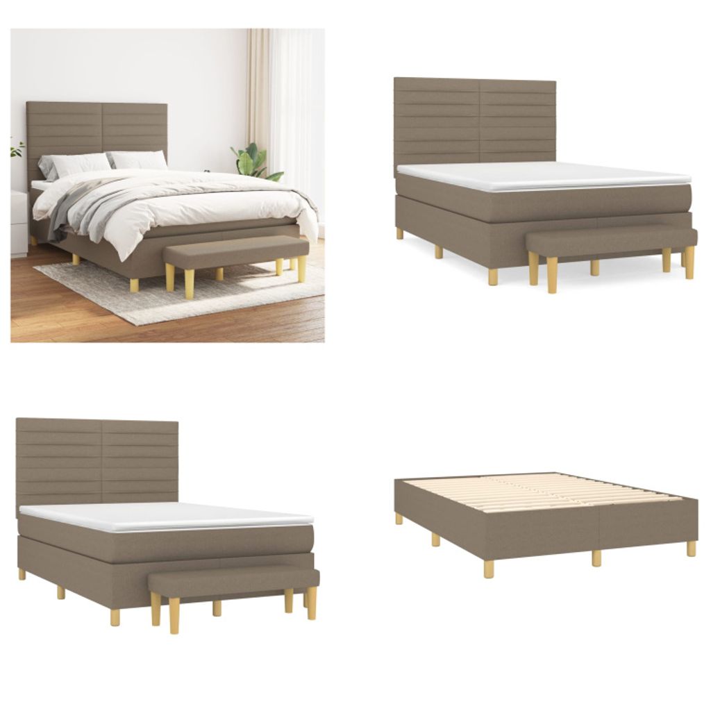 vidaXL Boxspringbett mit Matratze Taupe 140x190 cm Stoff - Boxspringbett - Boxspringbetten - Bett - Schlafzimmermöbel