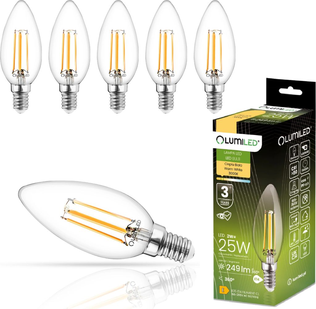 LUMILED 6er-Pack B35 E14 LED Lampe 2W (ersetzt 25W), 249 Produktbild 