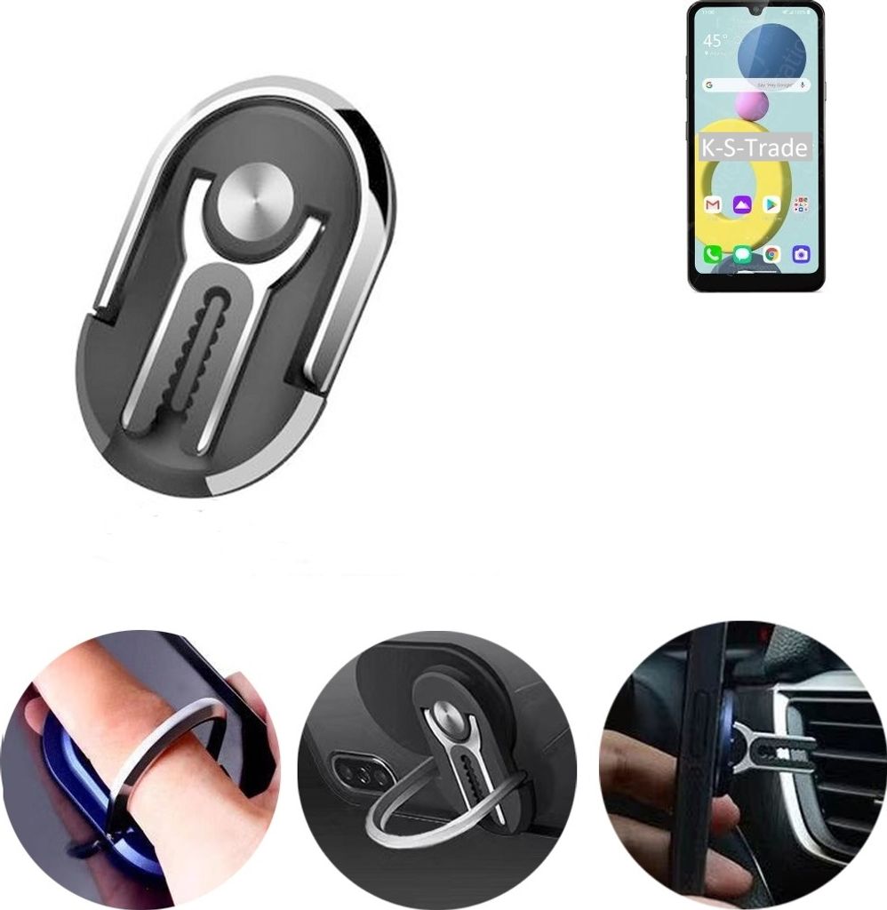 K-S-Trade 3in1 Smartphone-Ring Handy-Ring kompatibel mit LG Electronics Xpression Plus 3 Fingerhalterung Handyring Tischständer