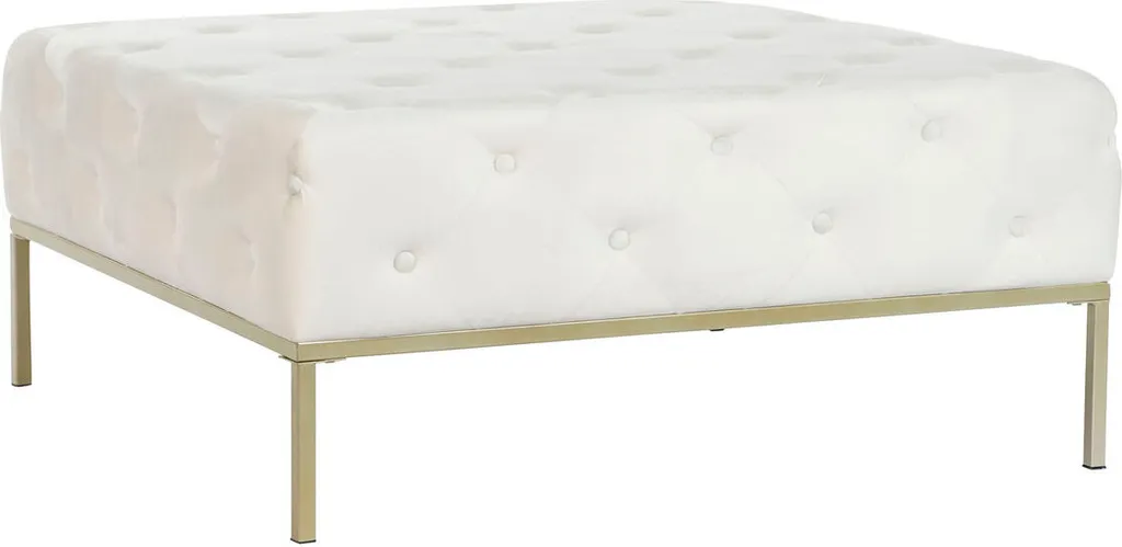 Grand Pouf Carré Blanc et Métal Doré - Assise Basse Design Contemporain