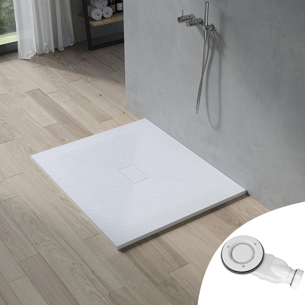 AQUABATOS SMC Duschwannen für badezimmer antirutsch, schieferoptik duschtasse rechteckig, modern-design brausewanne weiße extra-flach 120x100cm m...