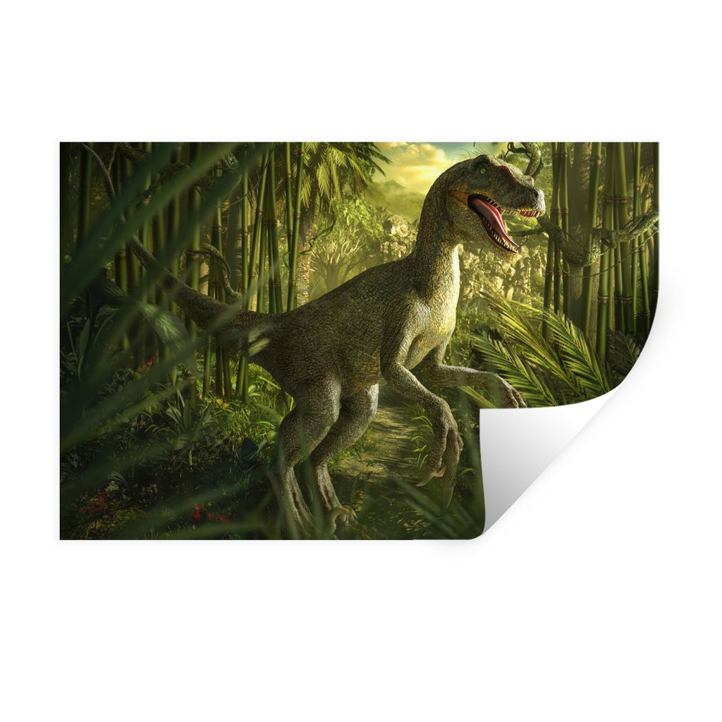 MuchoWow Wandtattoo Wandsticker Wandaufkleber Dinosaurier - Pflanzen - Grün - Illustration - Kinder - Jungen 60x40 cm Selbstklebend und Repositi...