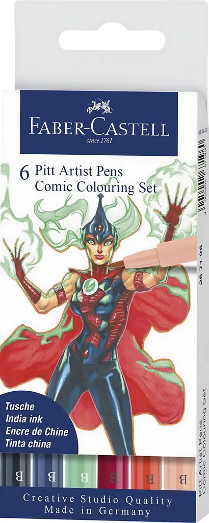 Faber-Castell 267196 FABER-CASTELL penna a inchiostro PITT per artisti, confezione da 6 Comic