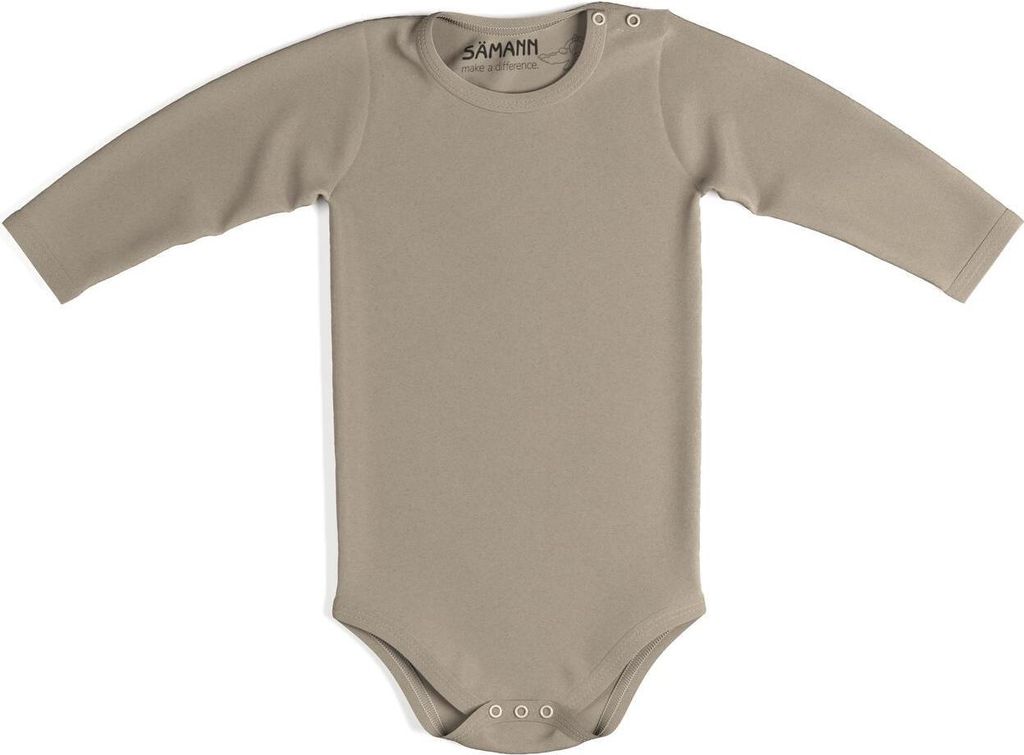 Baby Body aus 100% Baumwolle mit Druckknopf langarm nicht gerippt 3-6 M Simply Taupe