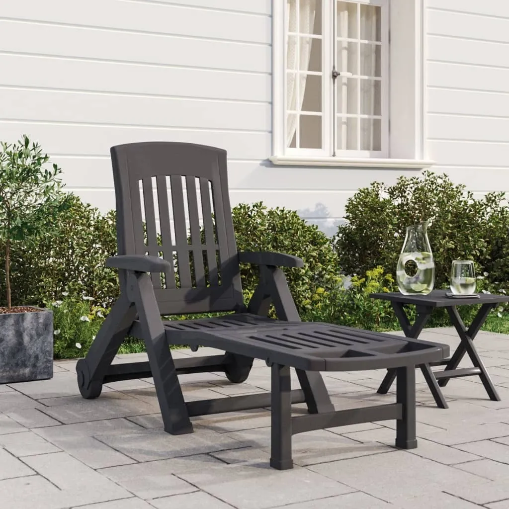Chaise longue pliante avec roulettes anthracite en PP résistant